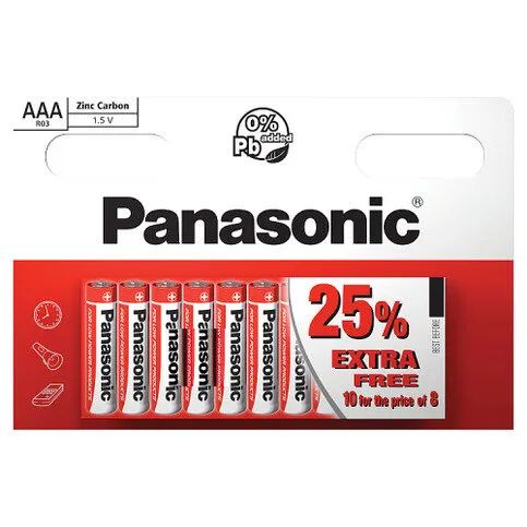 Panasonic AAA 1.5V Zinc Carbon Batteries x 10pk