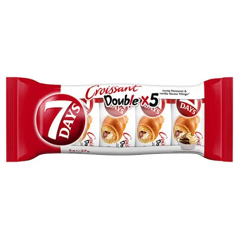 7 Days Double Croissant Cocoa Flavoured & Vanilla Flavour Fillings 5 x 37g (185g)