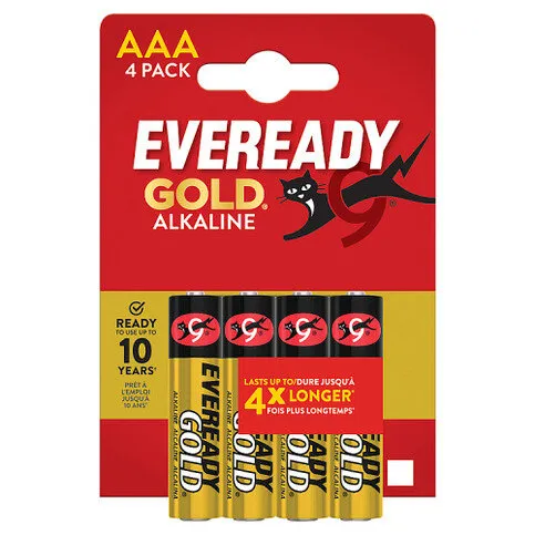 Eveready Gold Alkaline AAA Batteries, 4 Pack