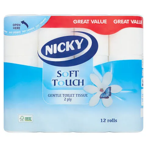 Nicky Soft Touch Gentle Toilet Tissue 2 Ply 12 Rolls