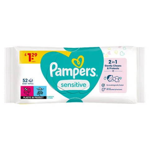 Pampers Sensitive Baby Wipes 1 Pack of 52 Wipes = 52 Baby Wet Wipes - Baby Products