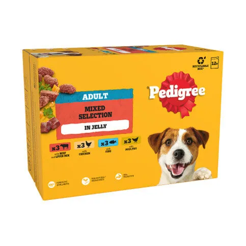 Pedigree Adult Wet Dog Food Mixed Selection in Jelly 12 x 100g Pouch