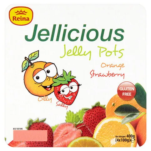 Reina Jellicious Jelly Pots Orange and Strawberry 4 x 100g (400g)