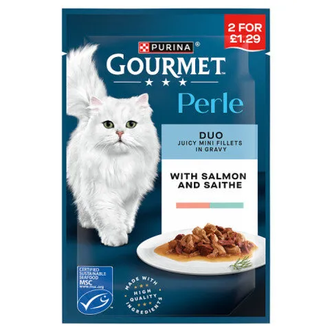 Gourmet Perle Mini Fillets in Gravy with Salmon and Saithe Wet Cat Food 85g