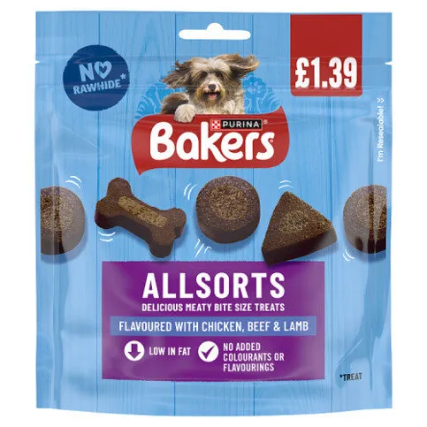 BAKERS Allsorts Chicken, Beef and Lamb Dog Treats 98g PMP