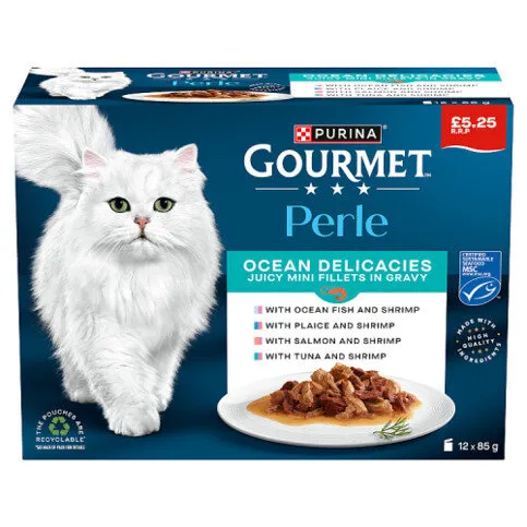 Gourmet Perle Mini Fillets in Gravy Ocean Delicacies Wet Cat Food 12x85g