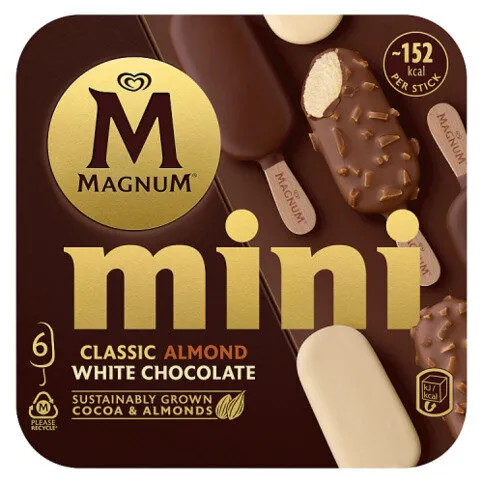 Magnum Mini Ice Cream Sticks Classic, Almond & White Chocolate 6x 55ml