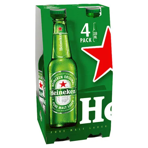 Heineken Original Pure Malt Lager Beer Bottles 4 x 330ml
