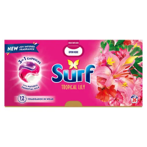 Surf 3 in 1 Laundry Washing Detergent Capsules Tropical Lily 26 washes 