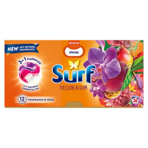 Surf 3 in 1 Laundry Washing Detergent Capsules Passion Bloom 26 washes
