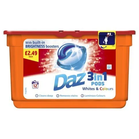Daz 3in1 Pods Whites & Colours Washing Liquid Capsules 12 Washes