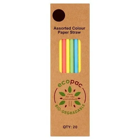 Ecopac 20 Assorted Colour Paper Straws 210mm