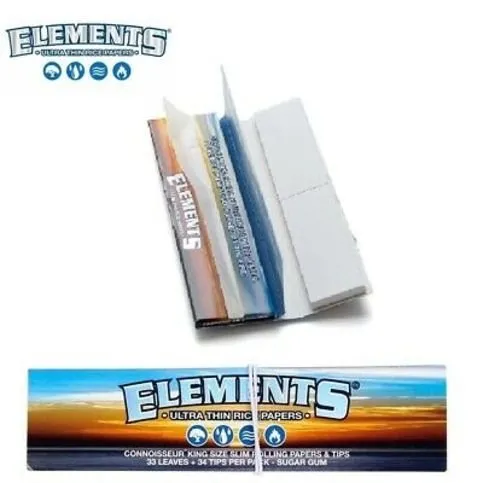 Elements Rice Cigarette Rolling Papers King Slim with Tips