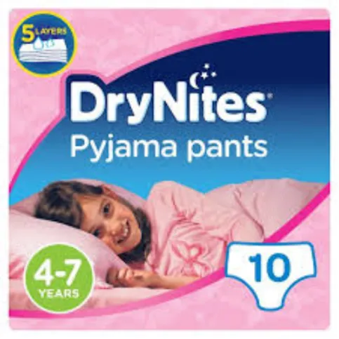 Huggies DryNites, Pyjama Pants, Girl, 4-7 Years (17-30kgs), 10 Pants