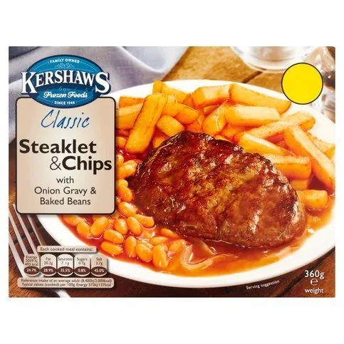 Kershaws Classic Steaklet & Chips With Onion Gravy And Baked Beans 360g