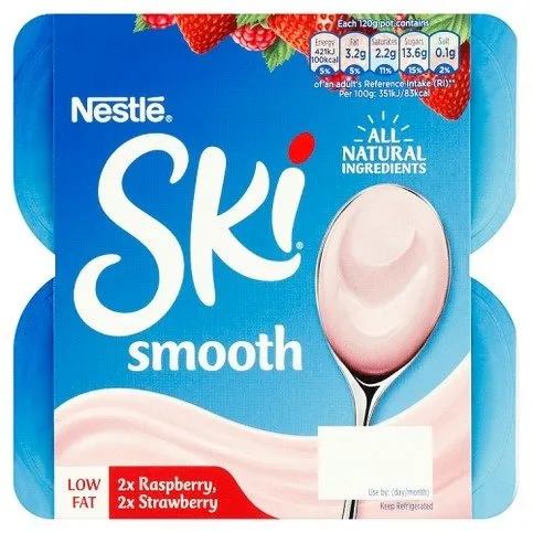 Ski Smooth Raspberry, Strawberry Yogurt 4 x 120g (480g)