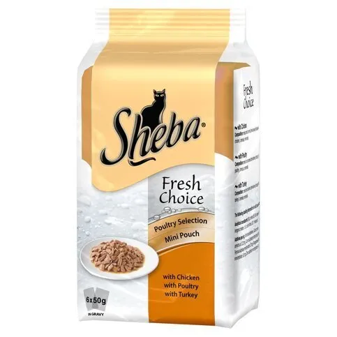 Sheba Fresh Choice Adult 1+ Wet Cat Food Pouches Mixed Poultry Selection in Gravy 6 x 50g