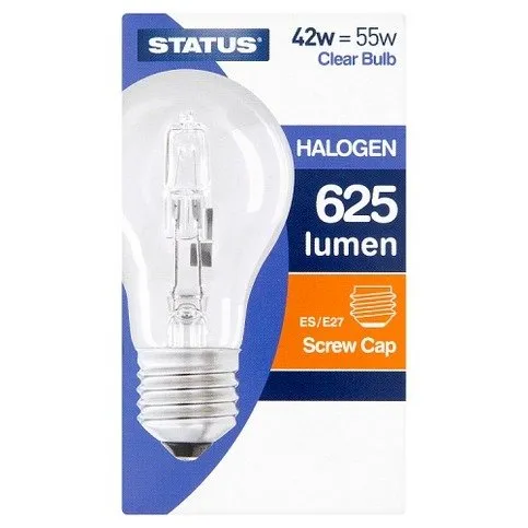 Status 42w = 55w Clear Bulb Halogen 625 Lumen Screw Cap