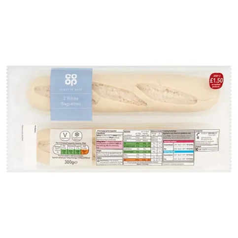 Co-op 2 White Baguettes 300g
