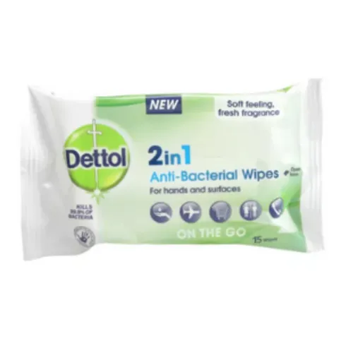 Dettol 2in1 Anti Bacterial Wipes 15 Pack - Cleaning Products