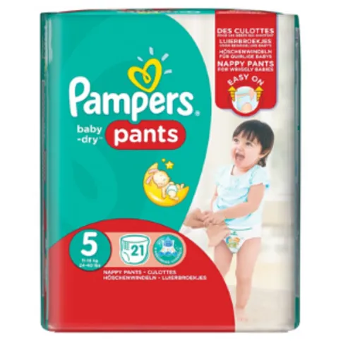 Pampers Baby-Dry Nappy Pants Size 5, 21 Nappies, 12kg-17kg, Carry Pack