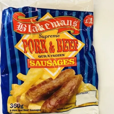 Blakemans Supreme Quick Frozen 8 Pork & Beef Sausages